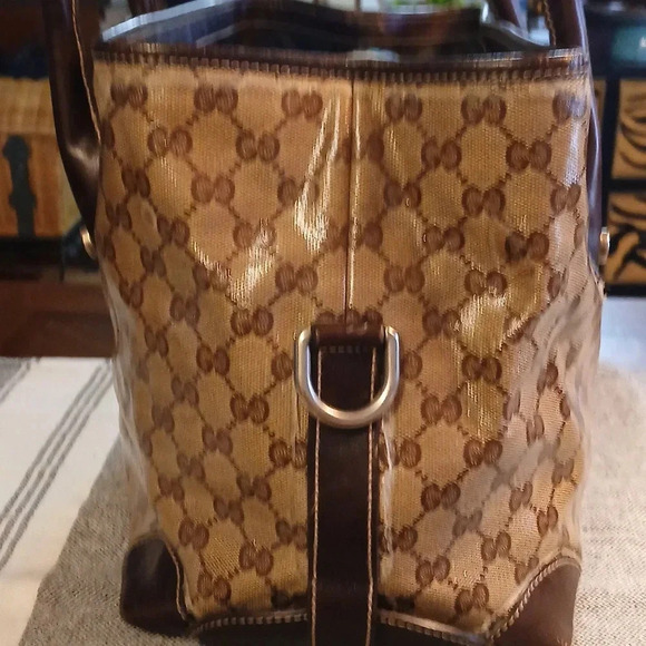 AUTHENTIC GUCCI CREST GG CRYSTAL 2 WAY TOTE BAG GG PVC LEATHER - Picture 4 of 11